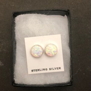 New Genuine Silver Opal Stud Earrings Gorgeous!